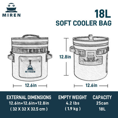 25 Can Dark Gray Round Cooler Leakproof and Waterproof Soft Cooler Bag for Outdoor Adventures
