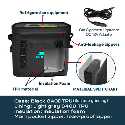 Black 30CAN Soft Cooler Bag With A Built-In Cooler Unit That Can Provide Heating Or Cooling